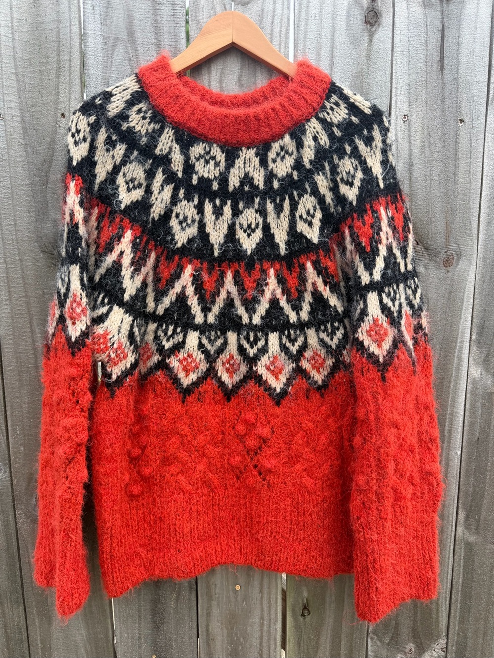 Zara Red Fair Isle Crewneck Sweater